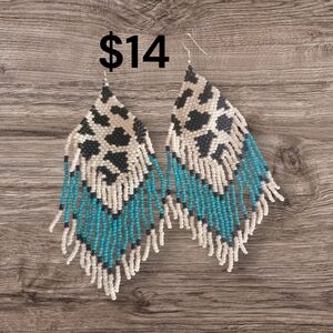 Leopard Print Beaded Fringe Earrings